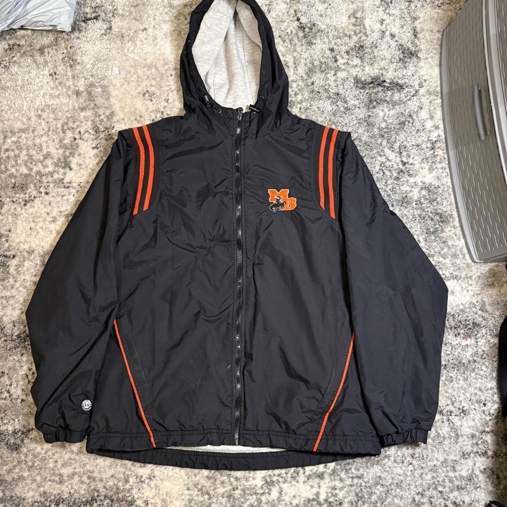 Holloway Men's Black Orange Striped‎ Hooded Windbreaker Jacket M